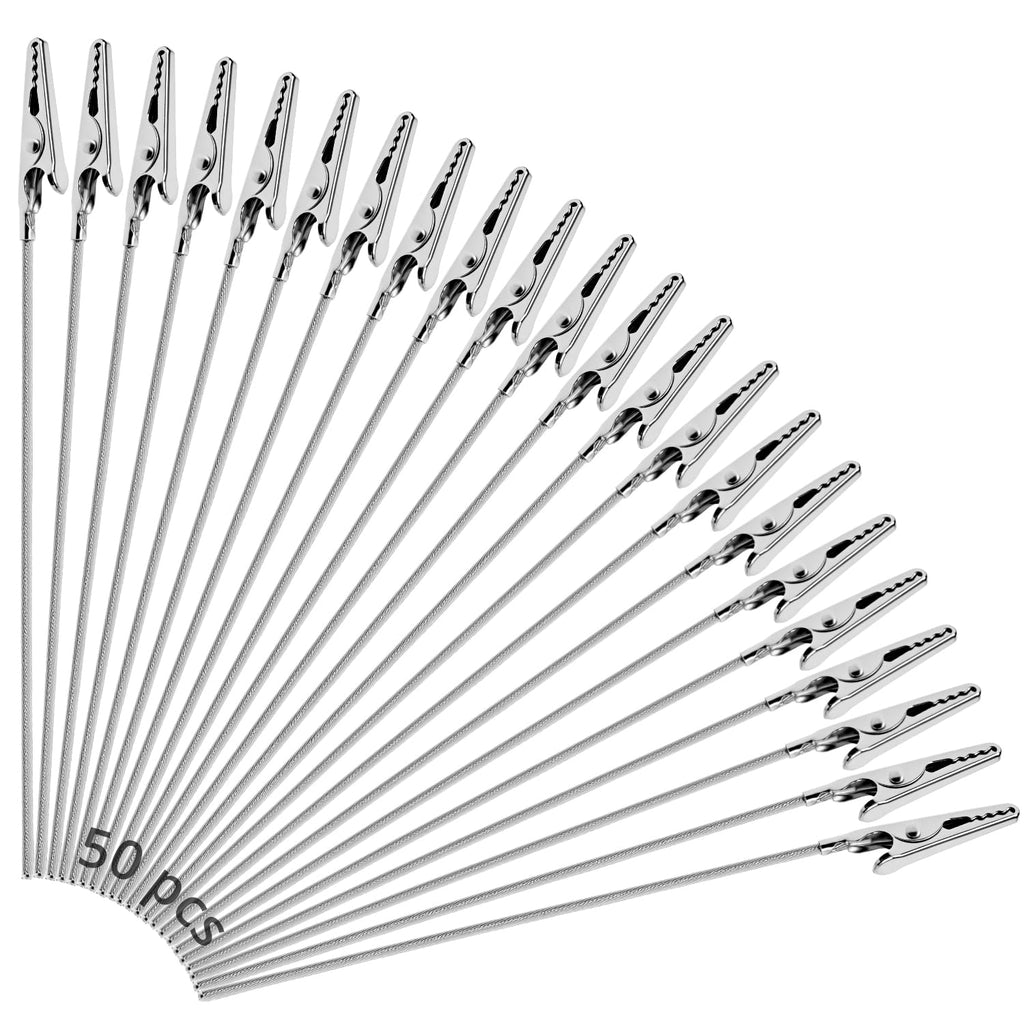QWORK® 50 Stück Krokodilklemmen 15cm Metall Draht – Sicherer Memohalter & Fotohalter für Hochzeit, Tischdeko & Basteln