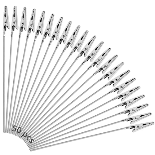 QWORK® 50 Stück Krokodilklemmen 15cm Metall Draht – Sicherer Memohalter & Fotohalter für Hochzeit, Tischdeko & Basteln