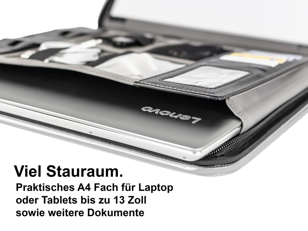 Business Schreibmappe A4 'Eagle' - Hochwertige Dokumentenmappe mit Tablet Halterung - inkl. Kreditkartenetui + EXTRAS - Business Organizer aus hochwertigem Kunstleder Schwarz