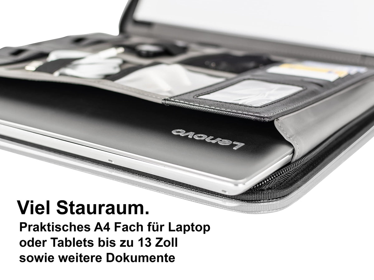 Business Schreibmappe A4 'Eagle' - Hochwertige Dokumentenmappe mit Tablet Halterung - inkl. Kreditkartenetui + EXTRAS - Business Organizer aus hochwertigem Kunstleder Schwarz