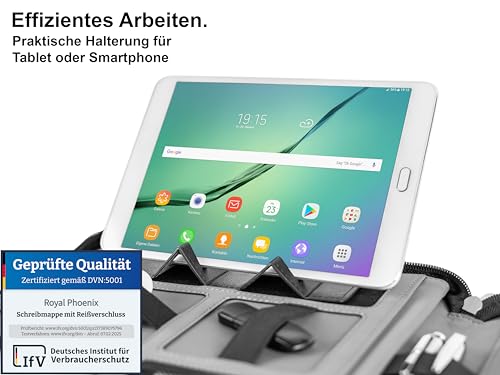 Business Schreibmappe A4 'Eagle' - Hochwertige Dokumentenmappe mit Tablet Halterung - inkl. Kreditkartenetui + EXTRAS - Business Organizer aus hochwertigem Kunstleder Schwarz