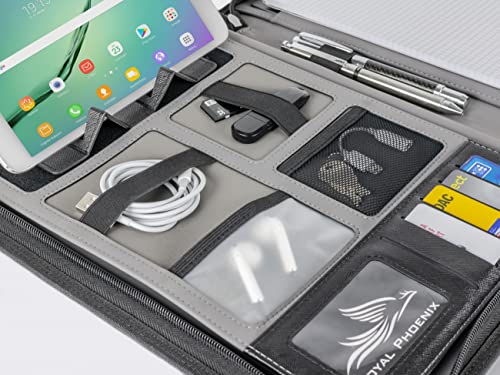 Business Schreibmappe A4 'Eagle' - Hochwertige Dokumentenmappe mit Tablet Halterung - inkl. Kreditkartenetui + EXTRAS - Business Organizer aus hochwertigem Kunstleder Schwarz