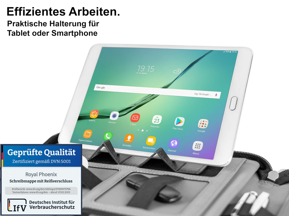 Business Schreibmappe A4 'Eagle' - Hochwertige Dokumentenmappe mit Tablet Halterung - inkl. Kreditkartenetui + EXTRAS - Business Organizer aus hochwertigem Kunstleder Schwarz