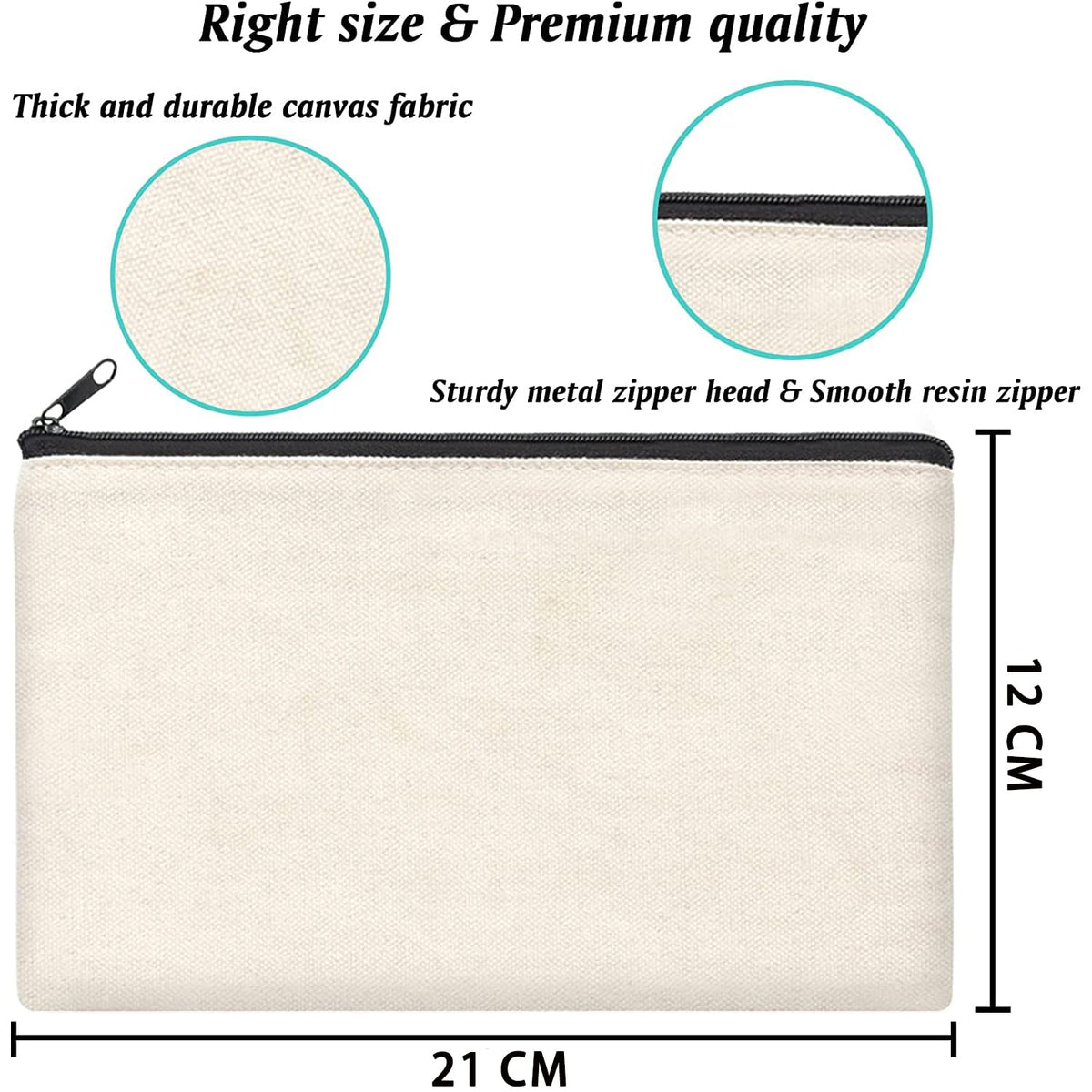 Blank Stoffbeutel, 12 Stück DIY Blanko Stoff Federmäppchen, Leinwand Kosmetiktasche, Stoffbeutel zum Bemalen,Reise Kosmetiktasche, 21x12cm