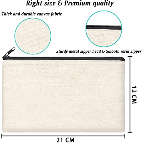 Blank Stoffbeutel, 12 Stück DIY Blanko Stoff Federmäppchen, Leinwand Kosmetiktasche, Stoffbeutel zum Bemalen,Reise Kosmetiktasche, 21x12cm