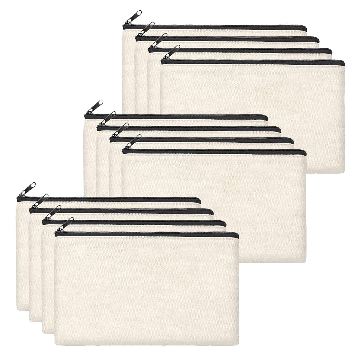 Blank Stoffbeutel, 12 Stück DIY Blanko Stoff Federmäppchen, Leinwand Kosmetiktasche, Stoffbeutel zum Bemalen,Reise Kosmetiktasche, 21x12cm