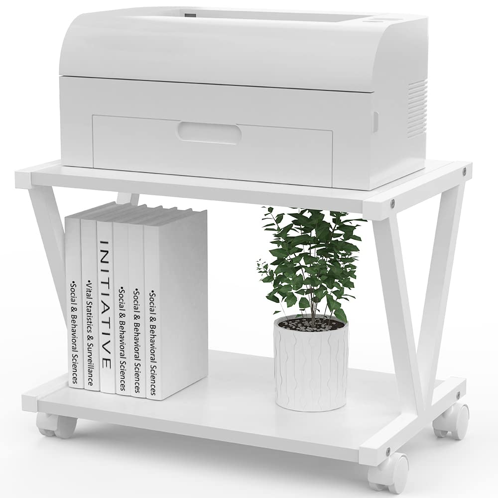VEDECASA Desktop Drucker Stand 2-Tier Unter Schreibtisch Holz Drucker Regal Rustikale industrielle Bauernhaus Holz Speicher Buvech Regal Tisch Organizer für Home Office Stilvolle Robuste (weiß)