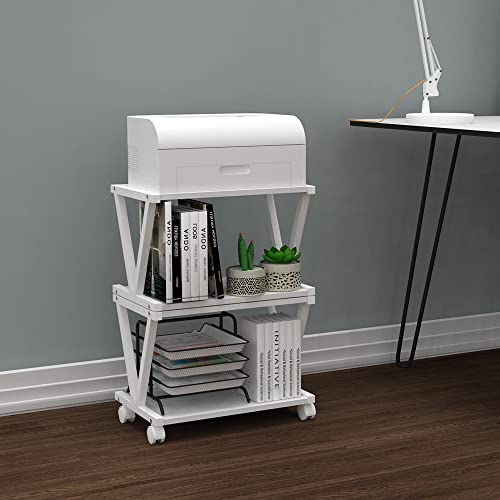 VEDECASA Desktop Drucker Stand 2-Tier Unter Schreibtisch Holz Drucker Regal Rustikale industrielle Bauernhaus Holz Speicher Buvech Regal Tisch Organizer für Home Office Stilvolle Robuste (weiß)