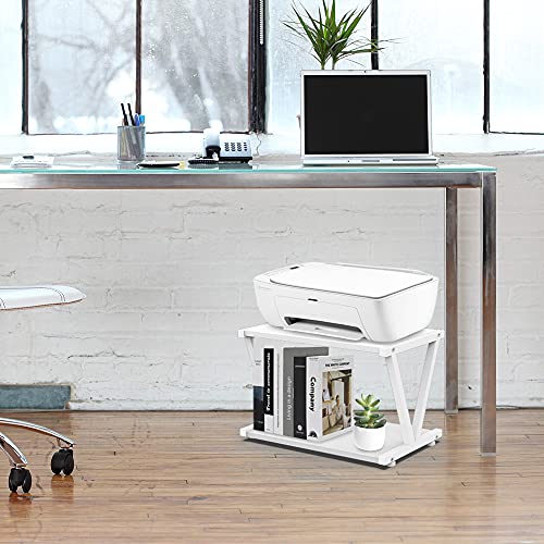 VEDECASA Desktop Drucker Stand 2-Tier Unter Schreibtisch Holz Drucker Regal Rustikale industrielle Bauernhaus Holz Speicher Buvech Regal Tisch Organizer für Home Office Stilvolle Robuste (weiß)