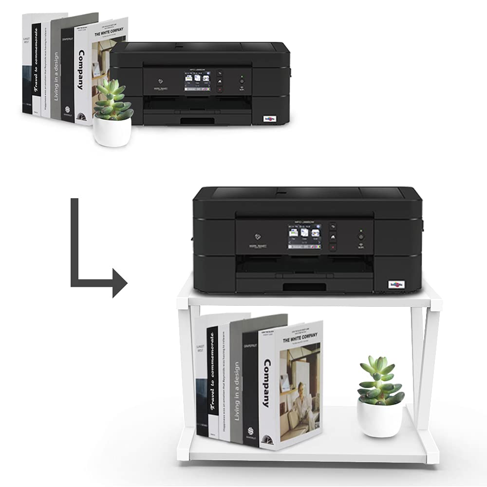 VEDECASA Desktop Drucker Stand 2-Tier Unter Schreibtisch Holz Drucker Regal Rustikale industrielle Bauernhaus Holz Speicher Buvech Regal Tisch Organizer für Home Office Stilvolle Robuste (weiß)