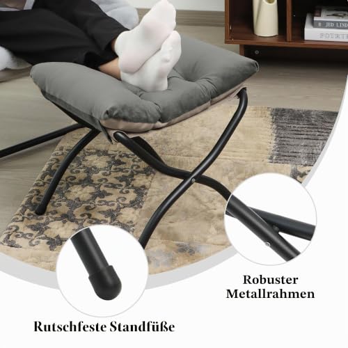 Klappbares Ottoman, 38cm Klappbares Fußstütz-Stool, Tragbares kleines Fußstool für Couch, Zusammenklappbares Fußstütz-Ottoman für Sofa, Akzent-Polster-Ottomans für Wohnzimmer, Schlafzimmer, Dunkelgrau