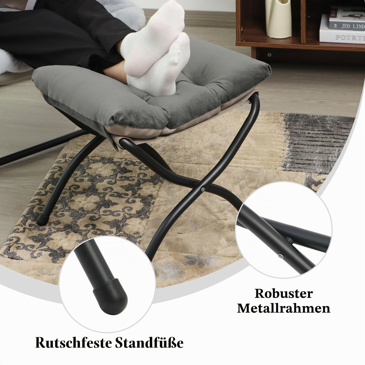 Klappbares Ottoman, 38cm Klappbares Fußstütz-Stool, Tragbares kleines Fußstool für Couch, Zusammenklappbares Fußstütz-Ottoman für Sofa, Akzent-Polster-Ottomans für Wohnzimmer, Schlafzimmer, Dunkelgrau