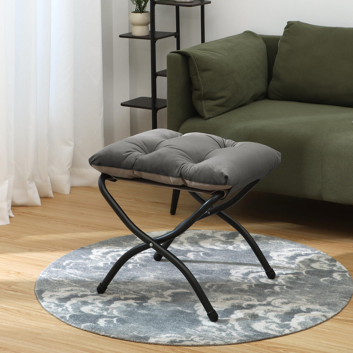 Klappbares Ottoman, 38cm Klappbares Fußstütz-Stool, Tragbares kleines Fußstool für Couch, Zusammenklappbares Fußstütz-Ottoman für Sofa, Akzent-Polster-Ottomans für Wohnzimmer, Schlafzimmer, Dunkelgrau