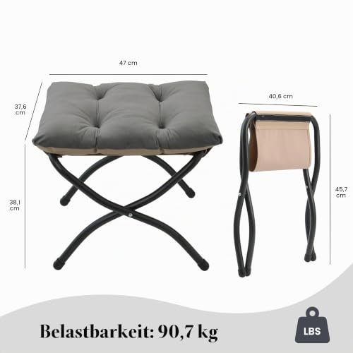 Klappbares Ottoman, 38cm Klappbares Fußstütz-Stool, Tragbares kleines Fußstool für Couch, Zusammenklappbares Fußstütz-Ottoman für Sofa, Akzent-Polster-Ottomans für Wohnzimmer, Schlafzimmer, Dunkelgrau