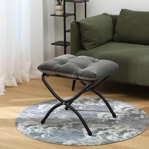 Klappbares Ottoman, 38cm Klappbares Fußstütz-Stool, Tragbares kleines Fußstool für Couch, Zusammenklappbares Fußstütz-Ottoman für Sofa, Akzent-Polster-Ottomans für Wohnzimmer, Schlafzimmer, Dunkelgrau