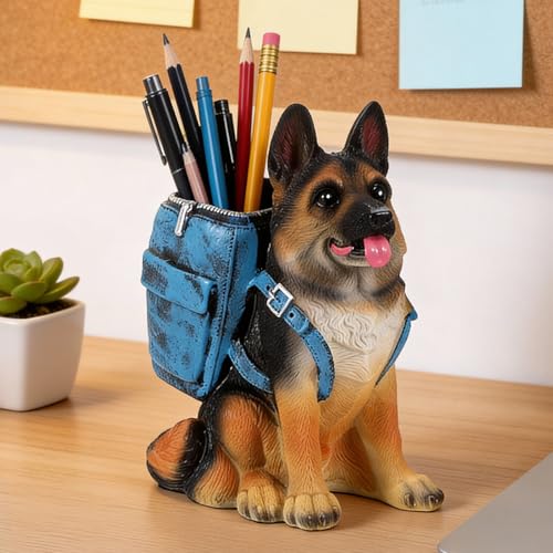 Niedlicher Stiftehalter für den Schreibtisch, Kreativer Stiftehalter für den Schreibtisch, Stiftebecher, Einzigartiges Schreibtischzubehör für Zuhause, Büro, Schule, Geschenk für Deutscher Schäferhund