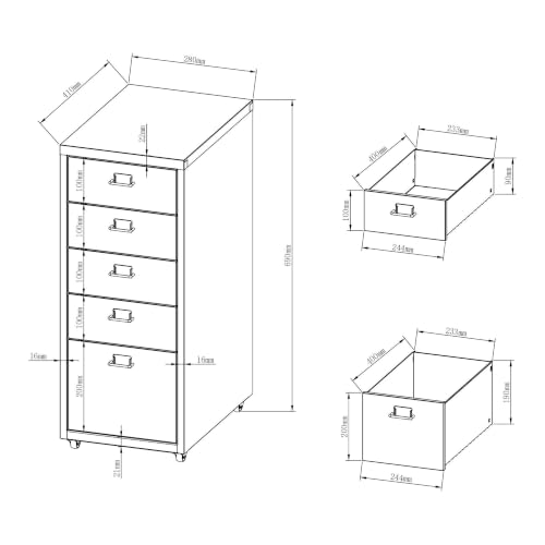 Helloshop26 Büroschrank, Rollschrank, mit 5 Schubladen, 69 x 28 x 41 cm, Orange 03_0009103