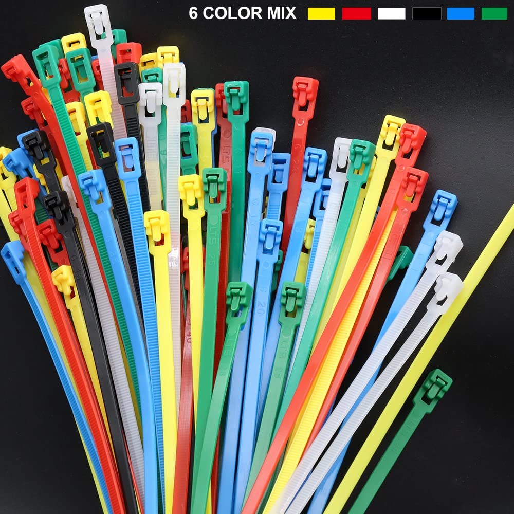 100 Stück Kabelbinder Wiederverschließbar 200 x 4.8 mm, Kabelbinder Bunte Set-UV beständig & Reißfest-Farbiges Nylon-Rot/Gelb/Blau/Grün/Schwarz/Weiß
