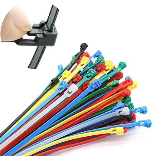 100 Stück Kabelbinder Wiederverschließbar 200 x 4.8 mm, Kabelbinder Bunte Set-UV beständig & Reißfest-Farbiges Nylon-Rot/Gelb/Blau/Grün/Schwarz/Weiß