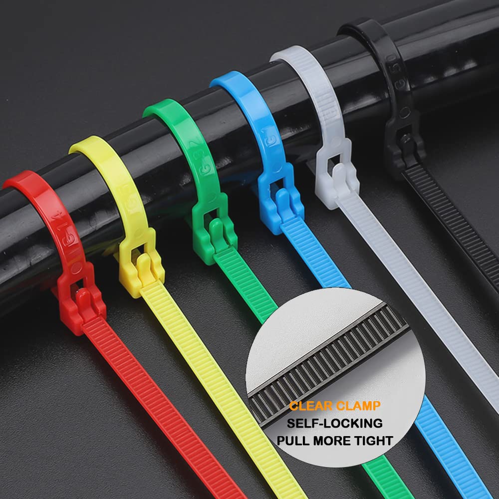 100 Stück Kabelbinder Wiederverschließbar 200 x 4.8 mm, Kabelbinder Bunte Set-UV beständig & Reißfest-Farbiges Nylon-Rot/Gelb/Blau/Grün/Schwarz/Weiß