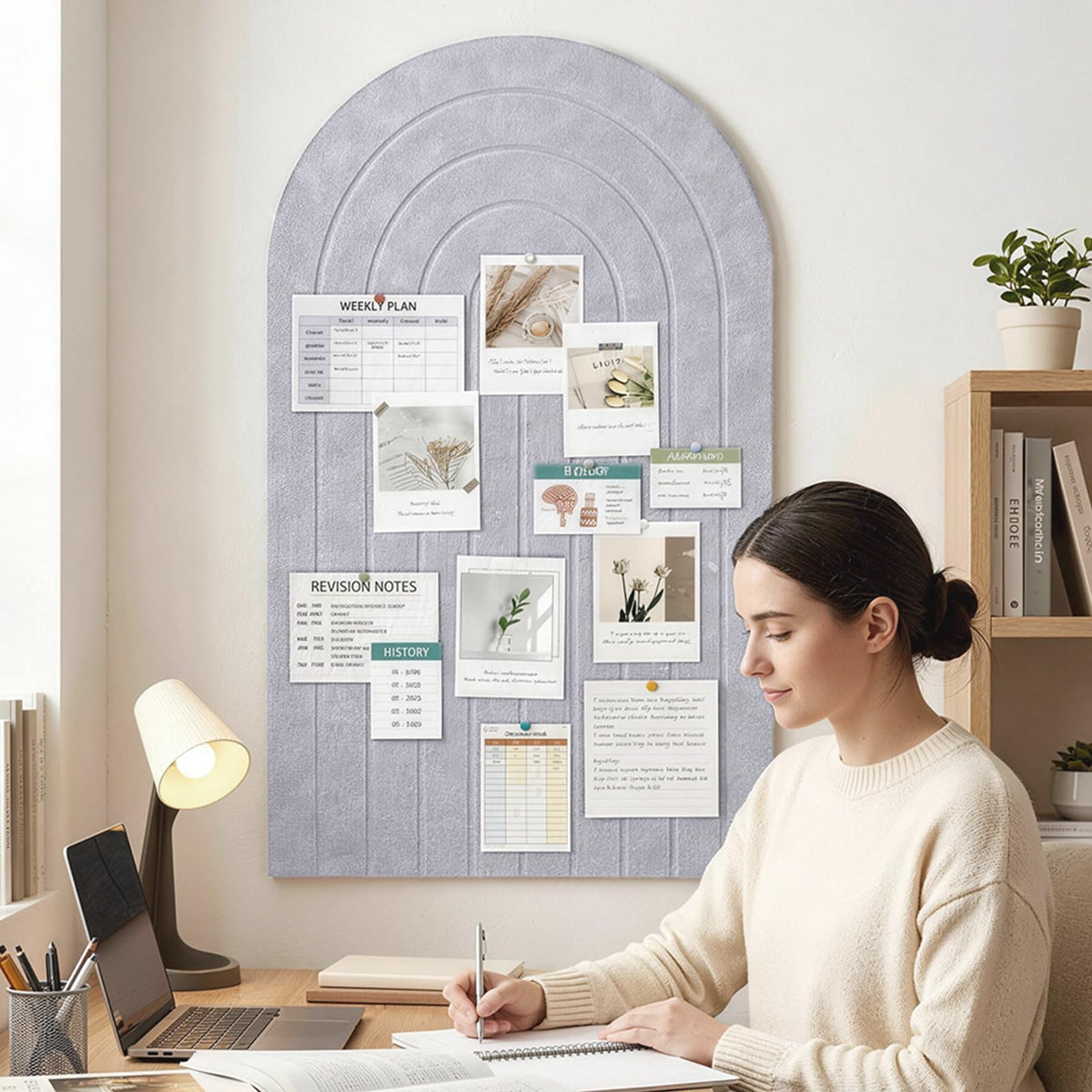 Faltbare Große Korkplatte Pinnwand Halbkreis 90x60cm - Vision Board & Korkwand mit selbstklebender Filz-Oberfläche, Großes faltbares Dekorationsbrett für Bilder und Notizen, Helles Kamel