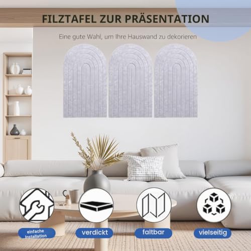 Faltbare Große Korkplatte Pinnwand Halbkreis 90x60cm - Vision Board & Korkwand mit selbstklebender Filz-Oberfläche, Großes faltbares Dekorationsbrett für Bilder und Notizen, Helles Kamel