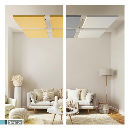 SILENT4® Schallabsorber Decke 114x72x5cm Akustikbild Akustikpaneele aus Akustikvlies, Seilmontage, messbar verbesserte Raumakustik durch Akustikplatten mit waschbarem Stoffbezug in Grün