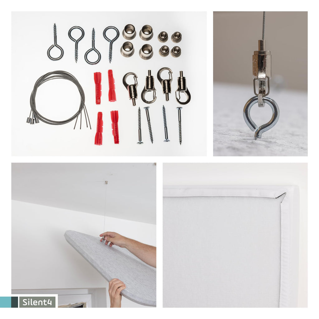 SILENT4® Schallabsorber Decke 114x72x5cm Akustikbild Akustikpaneele aus Akustikvlies, Seilmontage, messbar verbesserte Raumakustik durch Akustikplatten mit waschbarem Stoffbezug in Grün