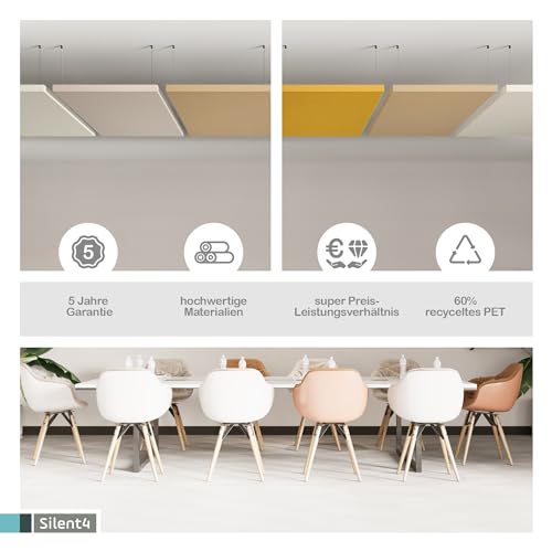 SILENT4® Schallabsorber Decke 114x72x5cm Akustikbild Akustikpaneele aus Akustikvlies, Seilmontage, messbar verbesserte Raumakustik durch Akustikplatten mit waschbarem Stoffbezug in Grün