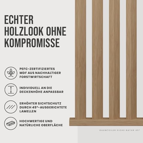 KGM Raumteiler Lamellen Wand Eiche Natur 45° - Komplett-Set 100 x 270 cm