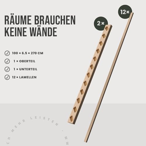 KGM Raumteiler Lamellen Wand Eiche Natur 45° - Komplett-Set 100 x 270 cm