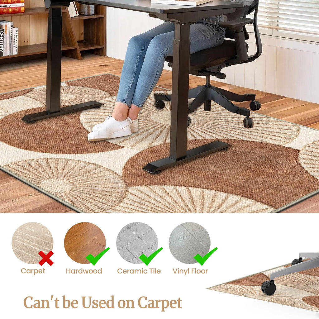 90x120 cm Bürostuhlmatte für Teppich rutschfeste Bodenschutzmatte Bürostuhl Schreibtischstuhl Unterlage Für Holzböden Bürostuhlunterlage für Homeoffice Gaming Yoga Braun Beige