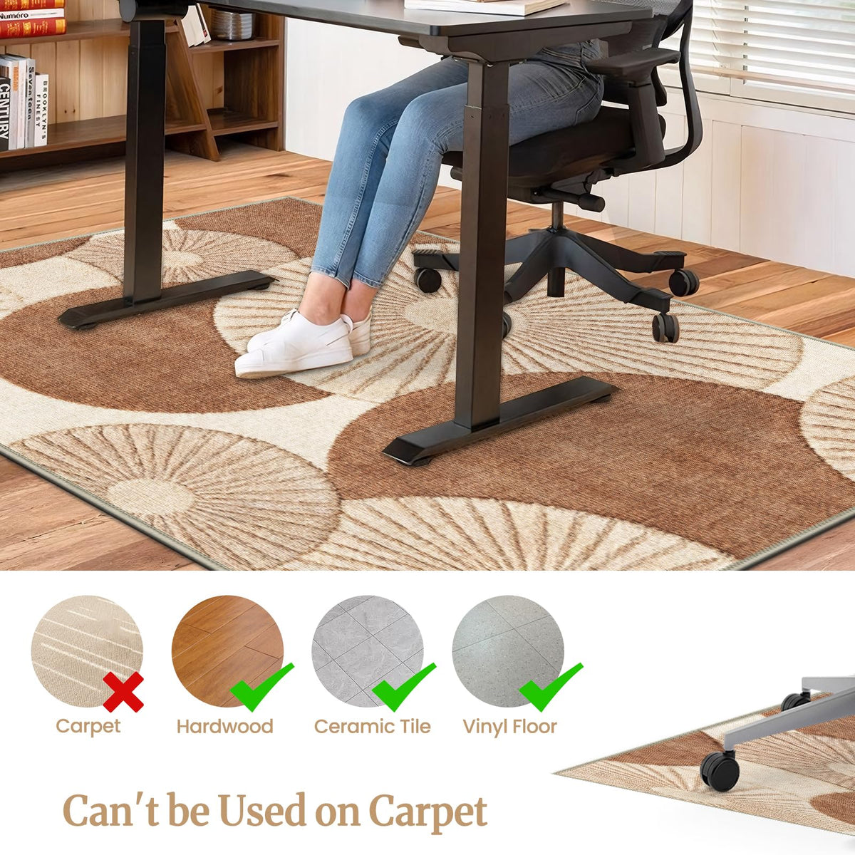 90x120 cm Bürostuhlmatte für Teppich rutschfeste Bodenschutzmatte Bürostuhl Schreibtischstuhl Unterlage Für Holzböden Bürostuhlunterlage für Homeoffice Gaming Yoga Braun Beige