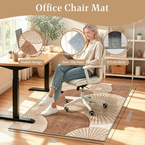 90x120 cm Bürostuhlmatte für Teppich rutschfeste Bodenschutzmatte Bürostuhl Schreibtischstuhl Unterlage Für Holzböden Bürostuhlunterlage für Homeoffice Gaming Yoga Braun Beige