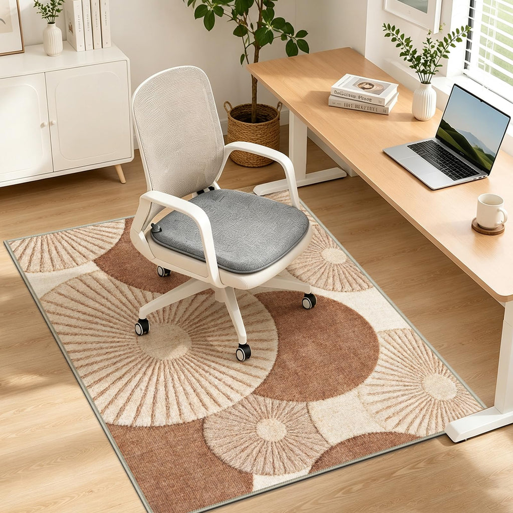 90x120 cm Bürostuhlmatte für Teppich rutschfeste Bodenschutzmatte Bürostuhl Schreibtischstuhl Unterlage Für Holzböden Bürostuhlunterlage für Homeoffice Gaming Yoga Braun Beige
