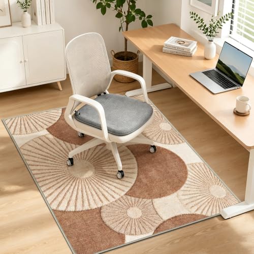 90x120 cm Bürostuhlmatte für Teppich rutschfeste Bodenschutzmatte Bürostuhl Schreibtischstuhl Unterlage Für Holzböden Bürostuhlunterlage für Homeoffice Gaming Yoga Braun Beige