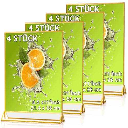 4 Stück Acryl Schilderhalter Mit Goldrand, Tischaufsteller A4