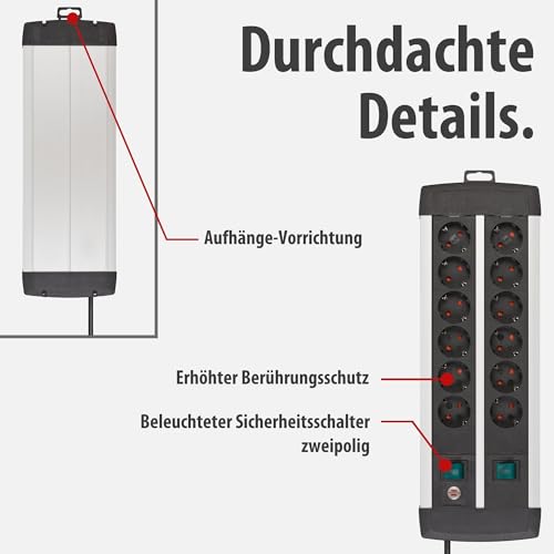 Brennenstuhl Premium-Alu-Line Steckdosenleiste 12-Fach, 3m