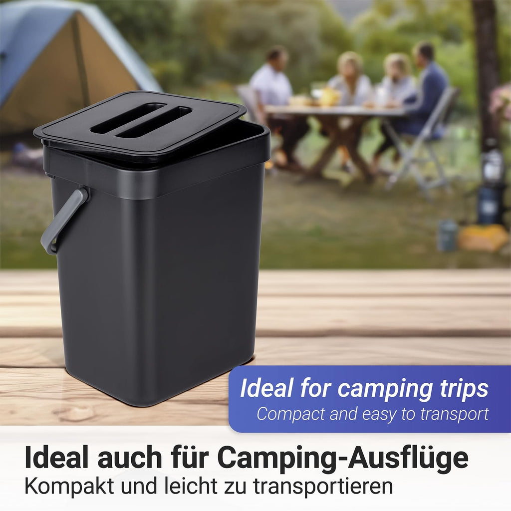 WENKO Abfallsammler mit Griff Tago, Abfalleimer mit 5 Liter Volumen, kompakter Mülleimer in Schwarz zur Befestigung ohne bohren, inkl. Über-Tür Static-Loc Befestigungsmöglichkeit, 21x24x17 cm
