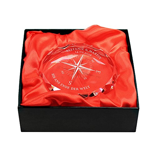 Gravado Briefbeschwerer aus Glas mit Personalisierter Kompass Gravur, Namen und Datum, Geschenkidee für Liebespaare