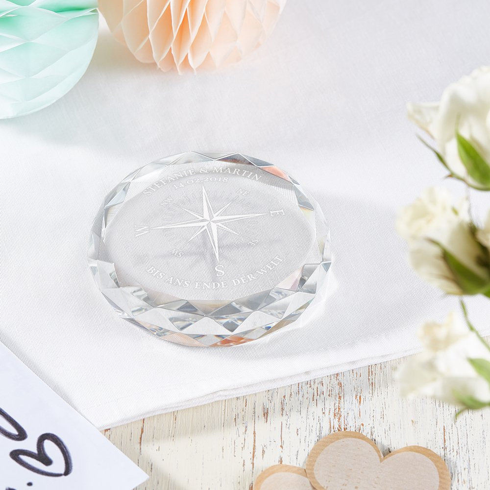 Gravado Briefbeschwerer aus Glas mit Personalisierter Kompass Gravur, Namen und Datum, Geschenkidee für Liebespaare