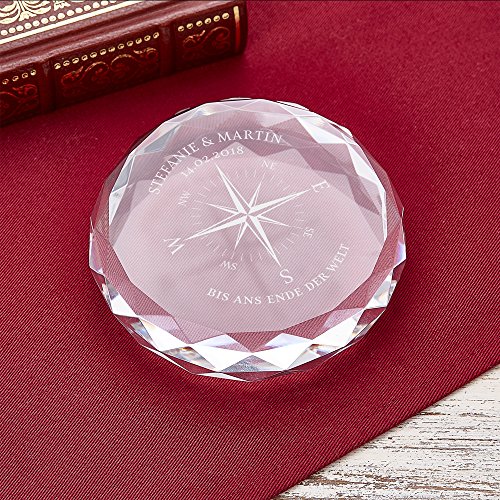 Gravado Briefbeschwerer aus Glas mit Personalisierter Kompass Gravur, Namen und Datum, Geschenkidee für Liebespaare