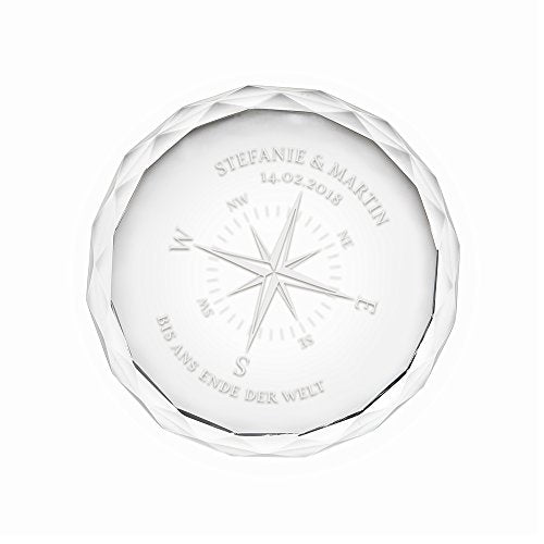 Gravado Briefbeschwerer aus Glas mit Personalisierter Kompass Gravur, Namen und Datum, Geschenkidee für Liebespaare