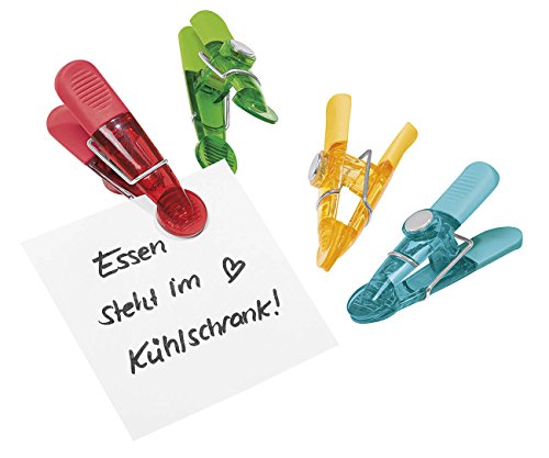 Wedo 6422099 Notiz Magnetklammern (Glossy, aus Kunststoff, geriffelte Griffflächen) 4 Stück, farbig sortiert