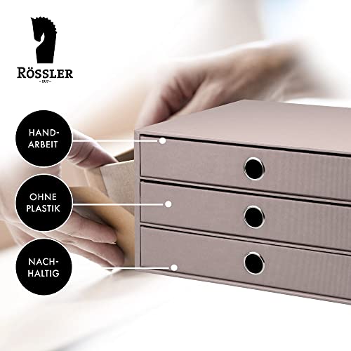 Rössler SOHO 3er Schubladenbox A4 aus Papier | Büro Organizer Schreibtisch| Schubladen Organizer Büro Zubehör & Bürobedarf | Schreibtisch Organizer Box | 34 x 25 x 19 cm | 1 Stück | Farbe: Taupe