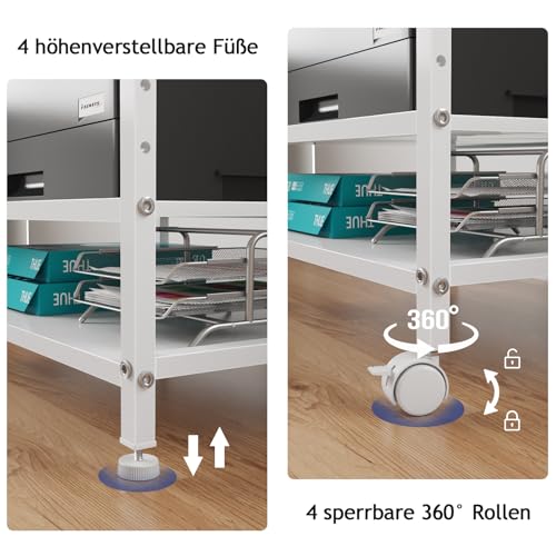 3-stufiger rollbarer Druckertisch mit Steckdosen, Weiß