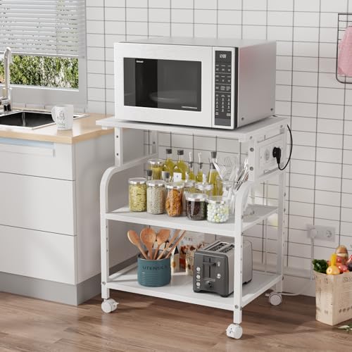 3-stufiger rollbarer Druckertisch mit Steckdosen, Weiß