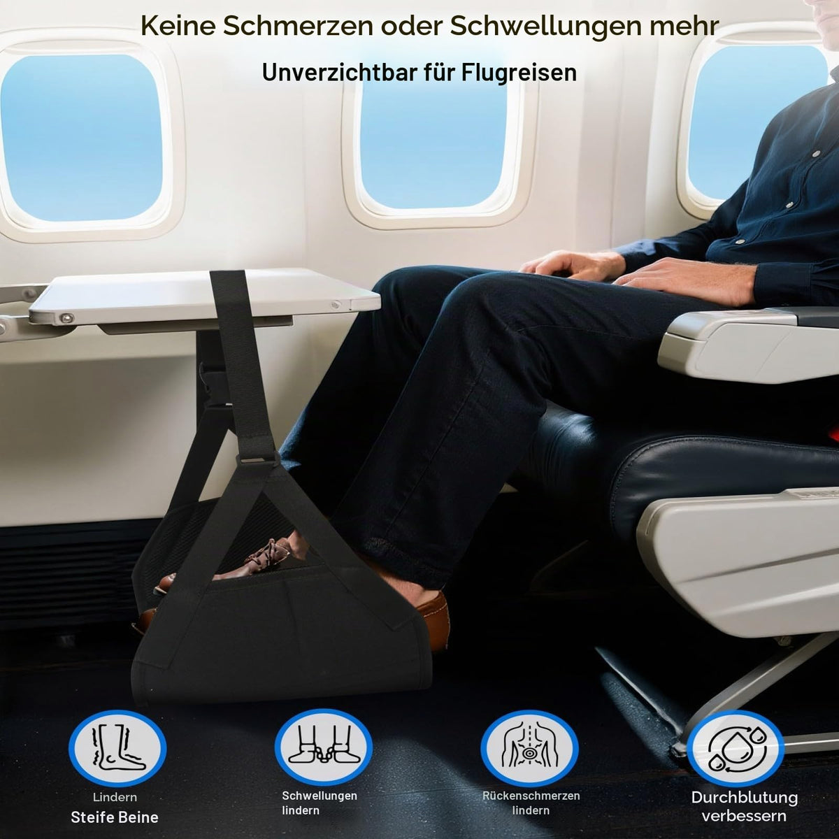 TUT Flugzeug Fußstütze, Verstellbare Reise Fuß Hängematte, Hängende Fußhängematte Flugzeug mit Abnehmbarer Stützplatte, Kompakt Tragbare Flugzeug Beinauflage für Langstreckenreisen, Büro