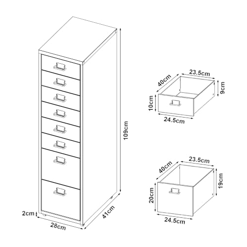 Helloshop26 Büroschrank, Rollschrank, mit 8 Schubladen, 109 x 28 x 41 cm, Gelb, 03_0009113