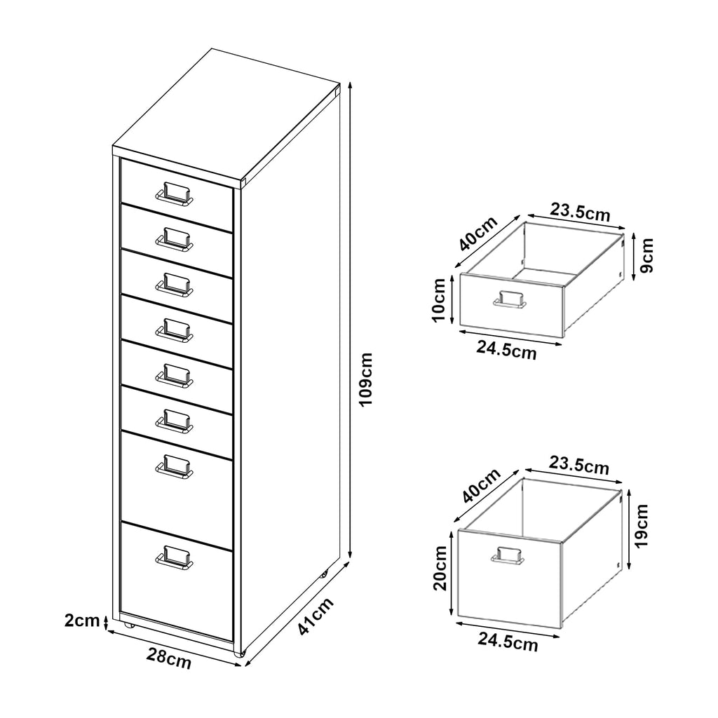 Helloshop26 Büroschrank, Rollschrank, mit 8 Schubladen, 109 x 28 x 41 cm, Gelb, 03_0009113